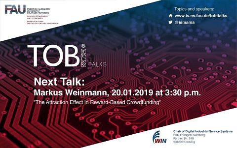 Zum Artikel "Don’t miss out the last TOBI Talk of the winter semester which will be on January 20th at 15:30 with yet another exciting topic: The Attraction Effect in Reward-Based Crowdfunding"