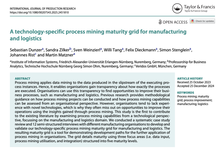 Neue Publikation zum Thema Process Mining in der Fertigung und Logistik im International Journal of Production Research